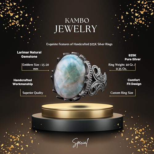 KAMBO Erkek Gümüş Yüzük - Doğal Larimar Değerli Taş