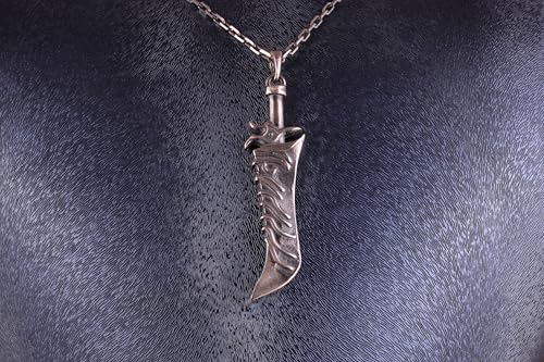 KAMBO 925 Ayar Gümüş Hançer Kolye – Kavisli Bıçak Kolye – El Yapımı Gotik Kılıç Takı – Erkek İfade Kolye – Kendisine Eşs
