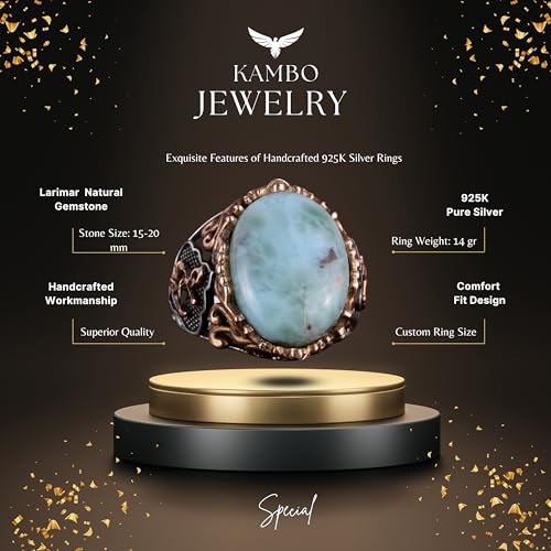 Larimar Taş Gümüş Yüzük - Peaceful 925 Ayar Gümüş Erkek Yüzük - Ocean Calm Tasarım