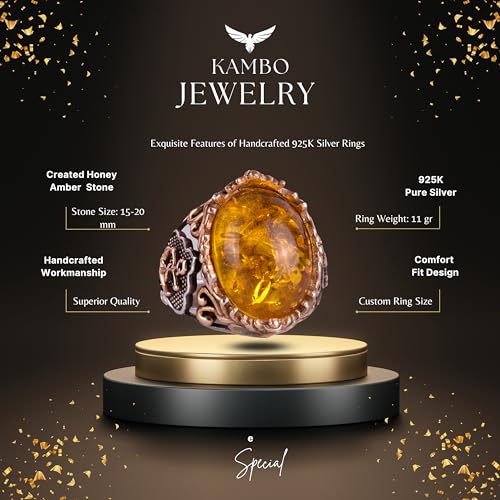 Honey Amber Artificial Taş Yüzük, 925 Ayar Gümüş Yüzük, Denizci Octopus Gümüş Yüzük - Various & Different Koleksiyonu