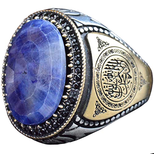 Doğal Safir Erkek Yüzük - 925 Ayar Gümüş