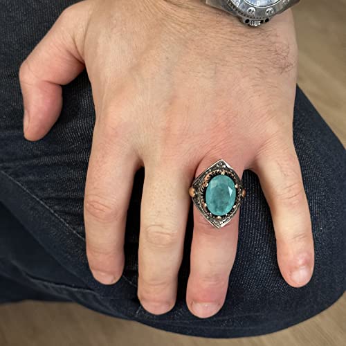 El İşi Vintage Erkek Yüzük - Made ile 925 Ayar Gümüş, Paraiba Taş, Artisan Takı