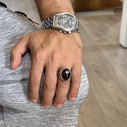 Doğal Granat Taşlı El İşi Yüzük - 925 Ayar Gümüş