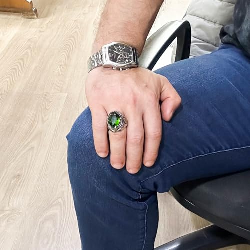 Yeşil Artificial Taş Yüzük, 925 Ayar Gümüş Tasarım Yüzük, Gümüş Erkek Yüzük