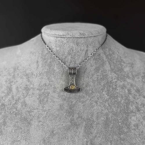 İskandinav Düğümlü El Yapımı Viking Mjolnir Kolye - 925 Ayar Gümüş Zincir Thor'un Çekici Kolye - Thor'un İskandinav Çekici Muska (Gümüş Altın Kaplama) - 6