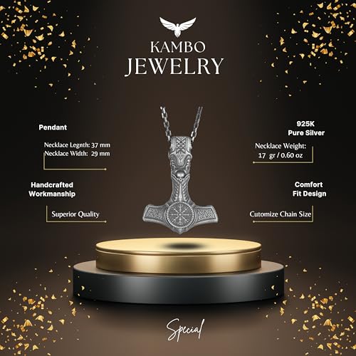 KAMBO 925 Ayar Gümüş Viking Thor'un Çekici Kolye – Vegvisir Pusula Sembolü, İskandinav Rünleri ve Kafatası Detayı – Erkekler için El Yapımı İskandinav Mitolojisi Kolye - 4