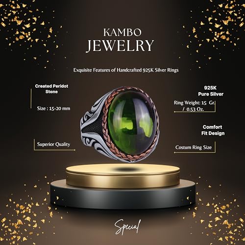925 Ayar Gümüş Yüzük - Synthetic Taş Gümüş Yüzük - El İşi Yüzük (Synthetic Peridot)