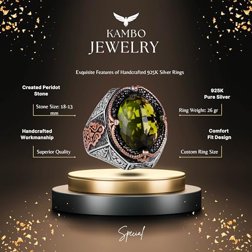 Peridot Taş Yüzük, 925 Ayar Gümüş Yüzük, Stylish El İşi Gümüş Erkek Yüzük