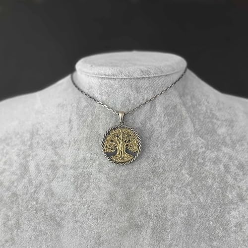 KAMBO Erkekler için 925 Ayar Gümüş Hayat Ağacı Kolye – İskandinav Yggdrasil Kolye – El Yapımı Viking Sembolü Zincir Kolye (Gümüş Altın Kaplama) - 6