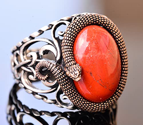 Doğal Bloodstone Taş Yılan Yüzük, El İşi Yüzük, Gümüş Erkek Yüzük, için Hediye, Gümüş Accessory, Kahverengi
