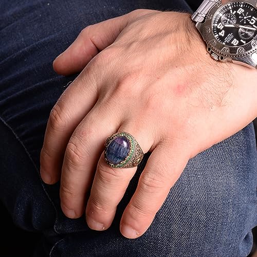 King Yüzük, Doğal Fluorite Taş Yüzük, 925 Ayar Gümüş