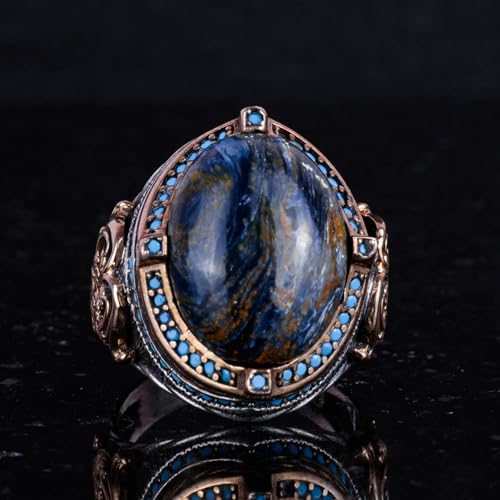 925 Ayar Gümüş Yüzük, El İşi Erkek Yüzük ile Doğal Pietersite Taş, Vintage Tasarım