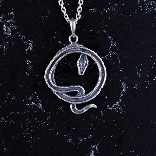 925 Ayar Gümüş Ouroboros Yılan Kolye - Sonsuzluk ve Yenilenme Sembolü - El İşi Takı