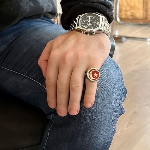 925 Ayar Gümüş Yüzük, Hilal and Yıldız Yüzük, El İşi Patriotic Tasarım