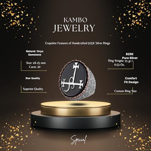 KAMBO Doğal Taşlı 925 Ayar Gümüş Erkek Yüzük – Büyük Oval Taşlı Sembolik Bildiri Yüzüğü (Onyx-1)