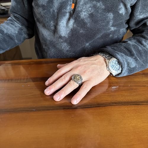 KAMBO Bronz Detaylı 925 Ayar Gümüş Erkek Yüzük El Yapımı Vintage Sembolik Bildirim Yüzüğü (Fleur De Lis)