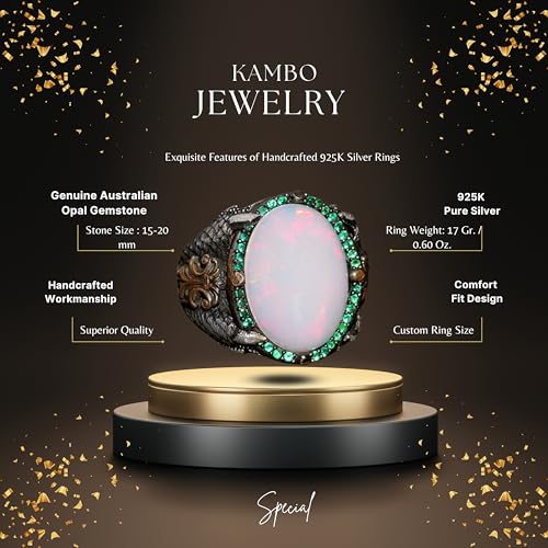 Gerçek Doğal Avustralya Opal Taşlı 10.00 Karat Yüzük - Özel Erkek Yüzüğü - Gümüş Büyük Yüzük