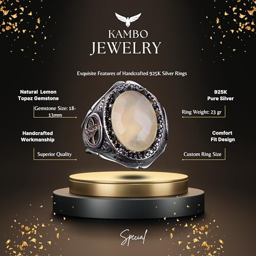925 Ayar Gümüş Erkek Yüzük - El İşi Zariflik ile Doğal Lemon Topaz Taş