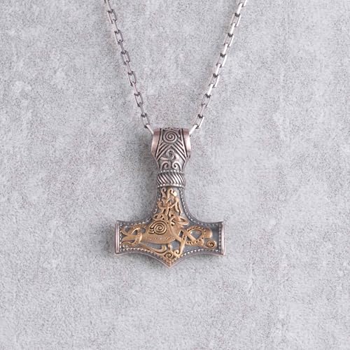 KAMBO 925 Ayar Gümüş Thor'un Çekici Kolye – İskandinav Düğümlü Viking Mjölnir Kolye – Antik Koruma Sembollü İskandinav T