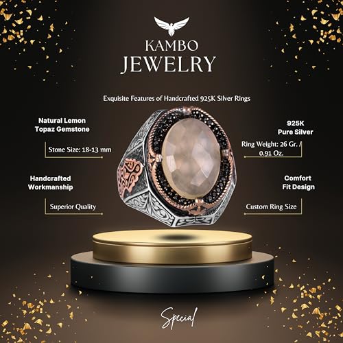 Doğal Lemon Topaz Taş Yüzük - 925 Ayar Gümüş Yüzük