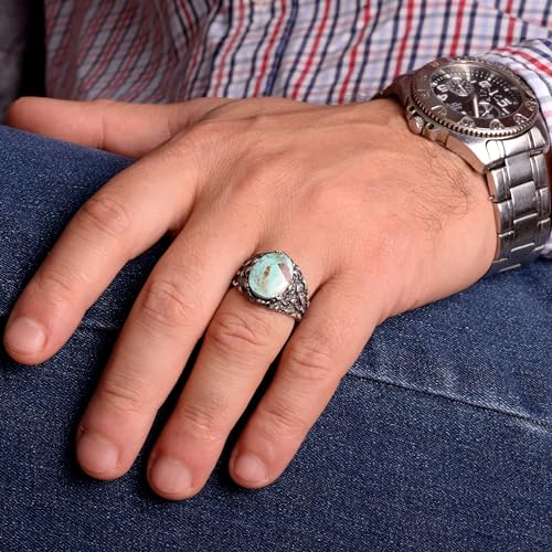 Doğal Arizona Turkuaz Taş Yüzük - 925 Ayar Gümüş Minimalist Yüzük (Model-4)