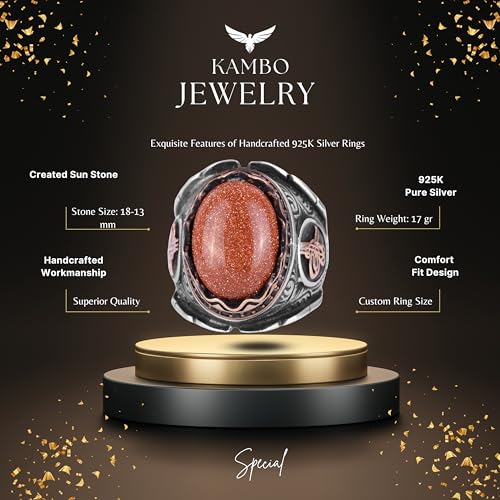 Kahverengi Sunstone Artificial Taş Yüzük, 925 Ayar Gümüş Yüzük, Osmanlı Tugra Gümüş Yüzük