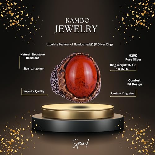 Doğal Taş El İşi Yüzük - 925 Ayar Gümüş Yüzük (Kırmızı Bloodstone)