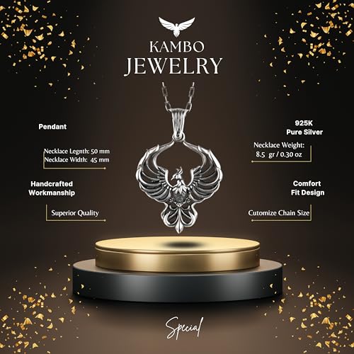KAMBO 925 Ayar Gümüş Zincirli Anka Kolye – Anka Kuş Kolye – Yeniden Doğuş Sembolü Takı – Gotik Efsanevi Kuş Kolye – El Y