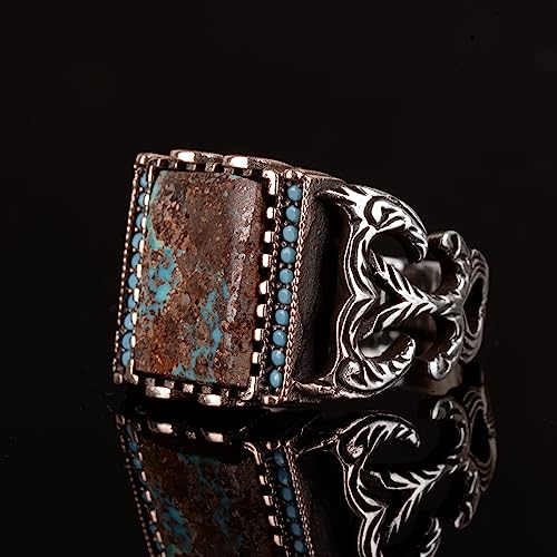 Rectangular Gümüş Yüzük, 925 Doğal Arizona Turkuaz Taş Yüzük (Style-3)