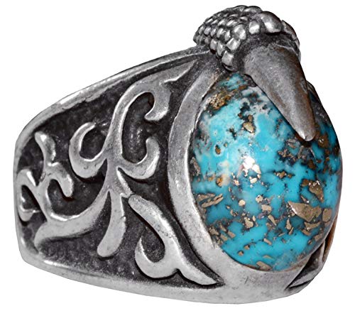 KAMBO Gümüş Erkek Claw Yüzük - Doğal Arizona Turkuaz Değerli Taş, 14 Carat