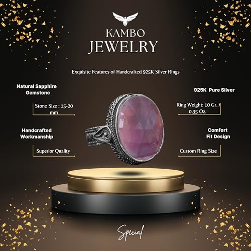 Kambo El İşçiliği Yüzük ile Doğal Pembe Safir Değerli Taş, Gümüş Erkek Yüzük - Minimalist Tasarım için Mature Individual