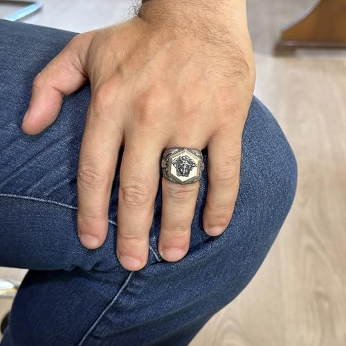 925 Ayar Gümüş Yüzük ile Medusa Motif, Brave Symbol Yüzük