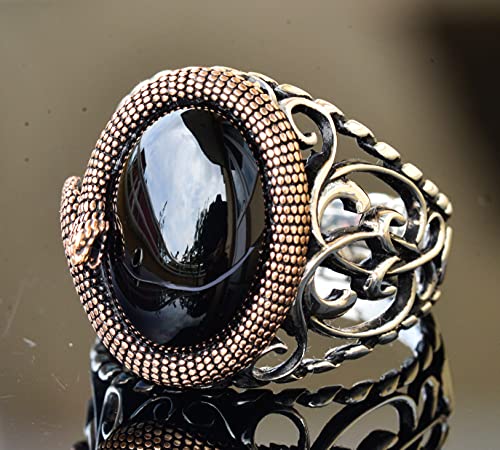 Doğal Obsidyen Taş, El İşi Yüzük, 925 Ayar Gümüş Erkek Yüzük, Gümüş Accessory, Siyah