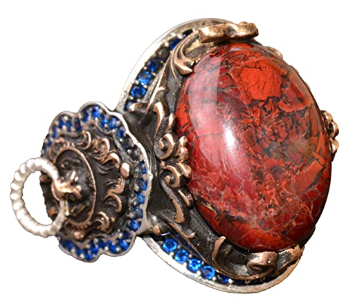 El İşi 925 Ayar Gümüş Erkek Yüzük, Aslan Tasarım, Bloodstone Taşlı