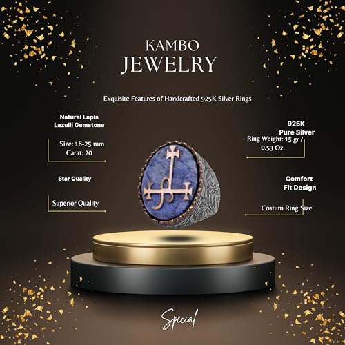 KAMBO Doğal Taşlı 925 Ayar Gümüş Erkek Yüzük – Büyük Oval Taşlı Sembolik Bildiri Yüzüğü (Lapis Lazuli)