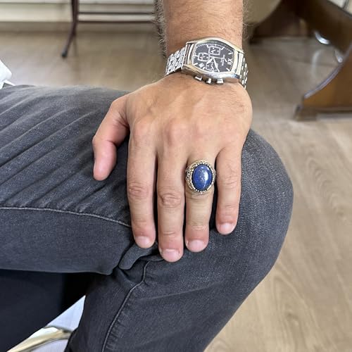 Doğal Lapis Lazuli Taşlı Yüzük - 925 Ayar Gümüş El İşi Yüzük