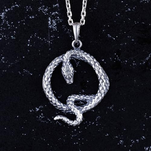 925 Ayar Gümüş Ouroboros Yılan Kolye - Sonsuzluk ve Yenilenme Sembolü - El İşi Takı