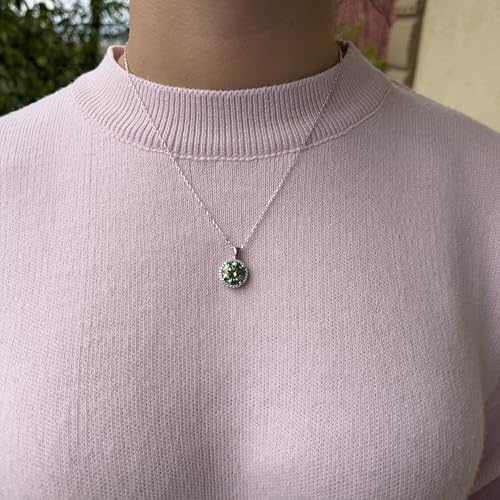 KAMBO Yeşil Taşlı Kadın Kolye 925 Ayar Gümüş – Kadınlar için Zincirli Yuvarlak Halo Kolye Kolye