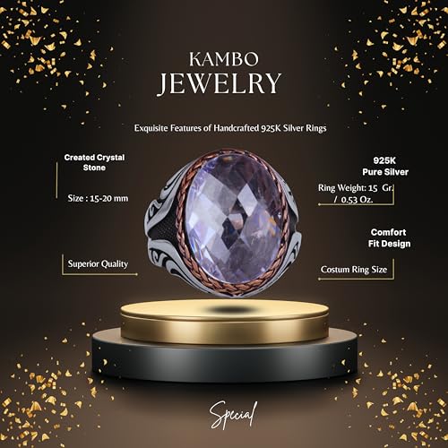 Kambo 925 Ayar Gümüş Erkek Yüzük – Sentetik Taşlı Eşsiz El İşi Yüzük (Sentetik Kristal)