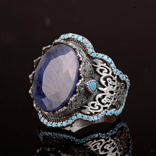 El İşi 925 Ayar Gümüş Erkek Yüzük - Doğal Taş (Safir)