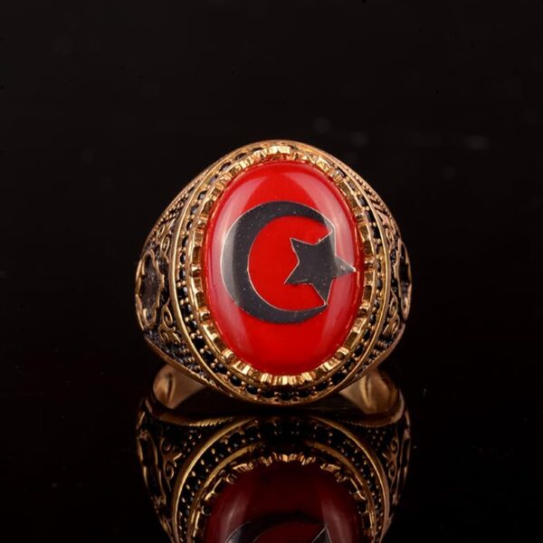 925 Ayar Gümüş Yüzük - Symbol Yüzük - Erkek Yüzük (Yıldız and Hilal)