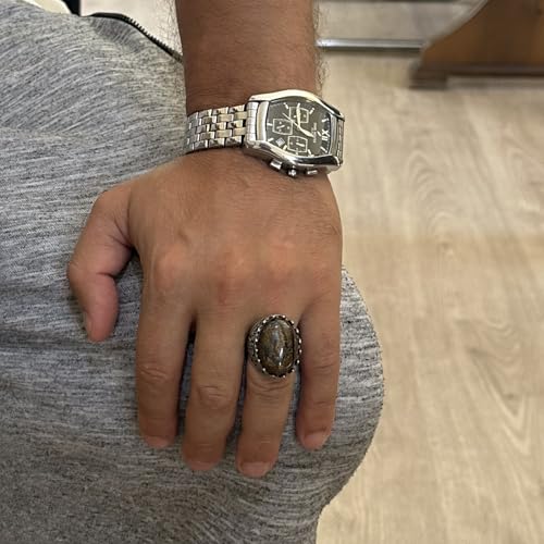 Doğal Bronzit Taş Yüzük - 925 Ayar Gümüş El İşi Büyük Yüzük