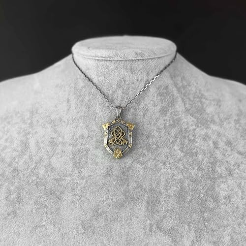 KAMBO Erkekler için 925 Ayar Gümüş Viking Kalkanı Kolye Kolye – İkiz Ejderha Düğüm Muska – İskandinav Mitolojisinde Koru