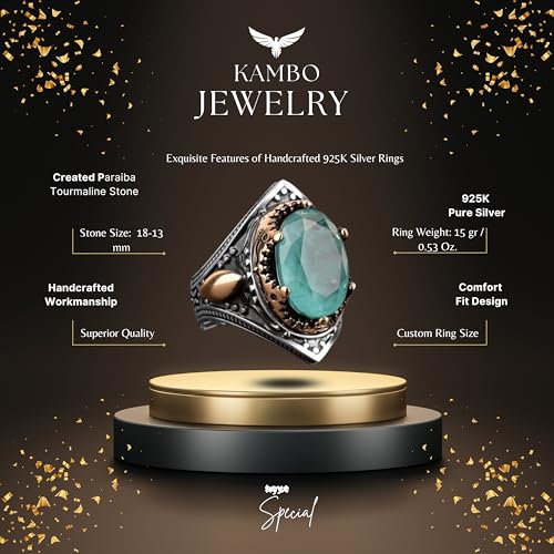 El İşi Vintage Erkek Yüzük - Made ile 925 Ayar Gümüş, Paraiba Taş, Artisan Takı