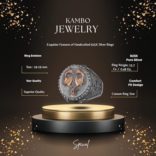 KAMBO 925 Ayar Gümüş Çift Ejderha Yüzük – El Yapımı Gotik Erkek Yüzüğü – Fantazi Efsanevi Yaratık Takı – Cesur Bildiri Yüzüğü (Altın kaplama) - 4