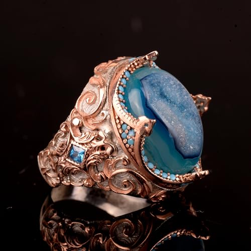 Doğal Drusy Kristal Kuvars Değerli Taş Yüzük - 925 Ayar Gümüş