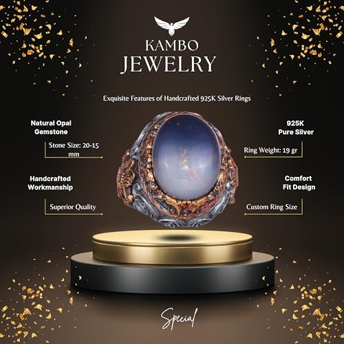 925 Ayar Gümüş Erkek Yüzük - Gerçek Oval Opal Taşlı - Desenli