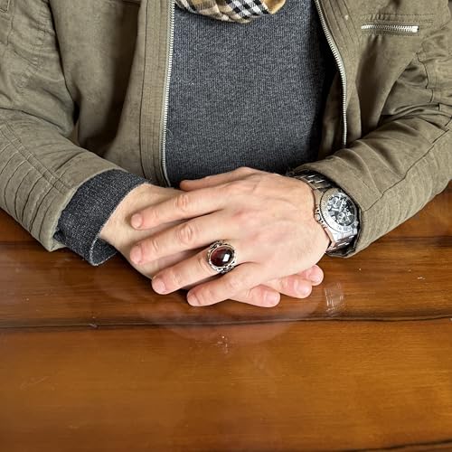 KAMBO Doğal Taş Yüzük 925 Ayar Gümüş – El Yapımı Erkek Bildiri Yüzüğü Şifa Takı (Garnet)