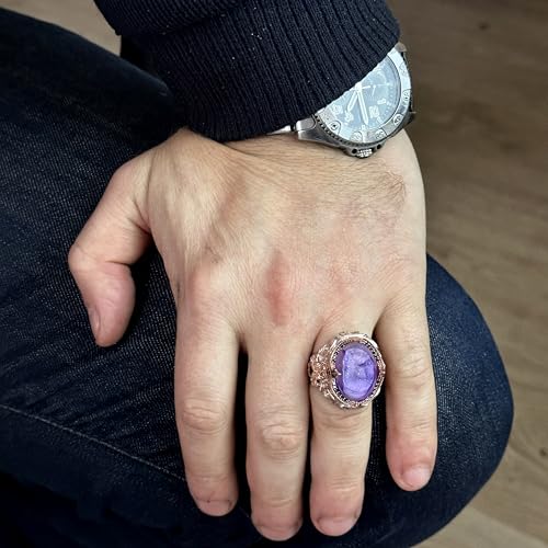 Doğal Drusy Kristal Kuvars Taş Yüzük - 925 Ayar Gümüş Erkek Yüzük