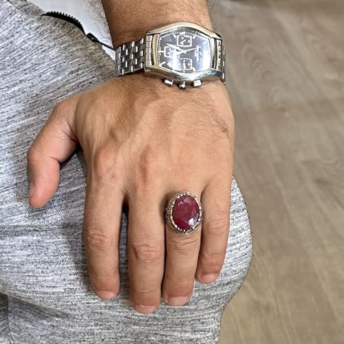 Doğal Yakut Taşlı El İşi 925 Ayar Gümüş Yüzük